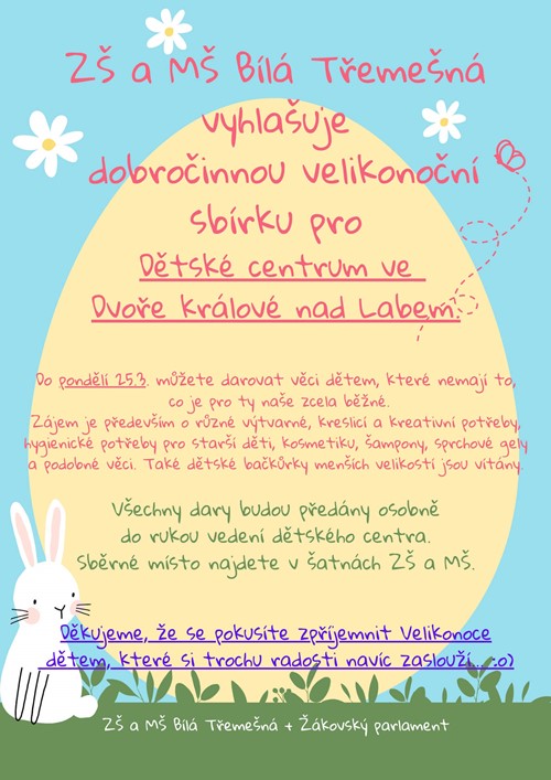 Velikonoční sbírka pro Dětské centrum ve Dvoře Králové nad Labem